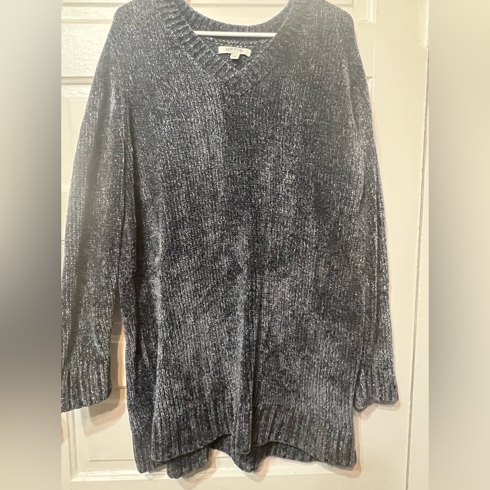 Orvis Women's Gray/Blue  V-Neck Sweater